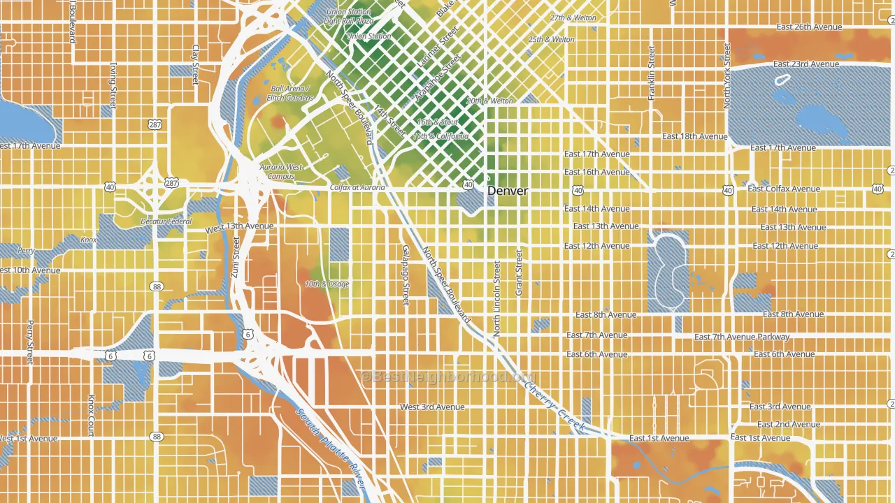 Transit Grade map of Golden Triangle, Denver, CO