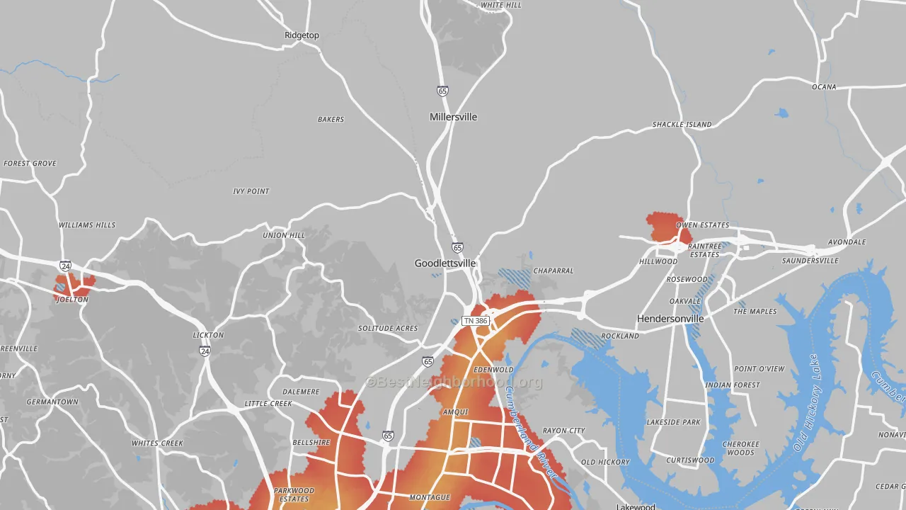 Transit Grade map of Goodlettsville, TN