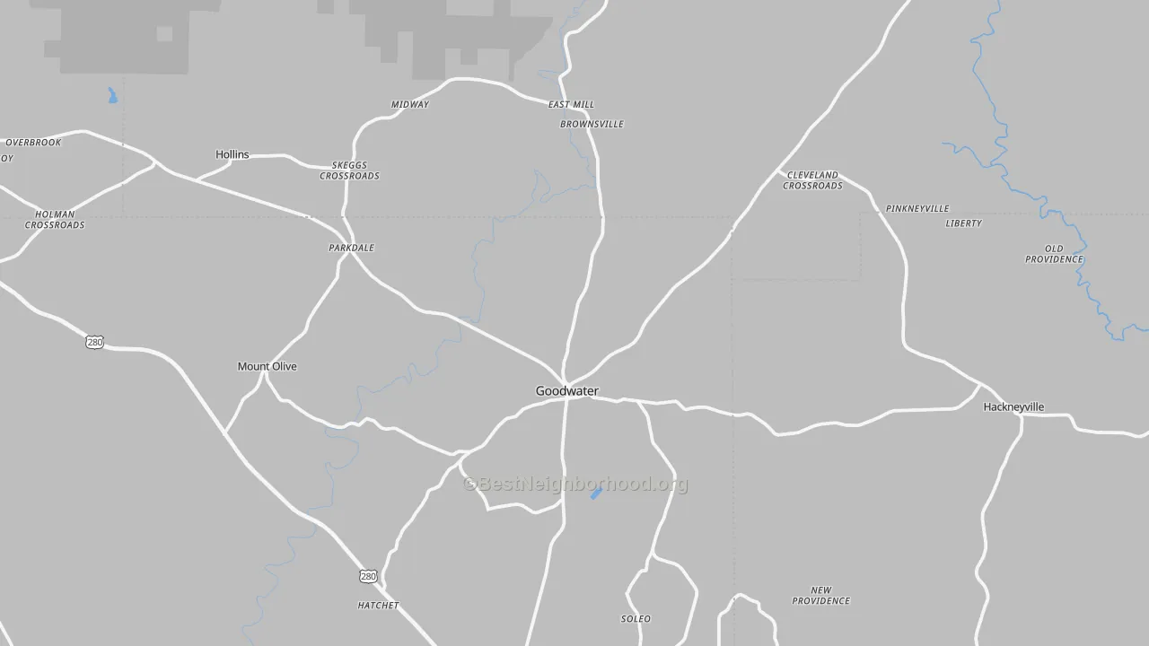 Transit Grade map of Goodwater, AL