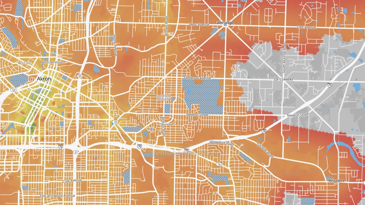 Transit Grade map of Goodyear Heights, Akron, OH