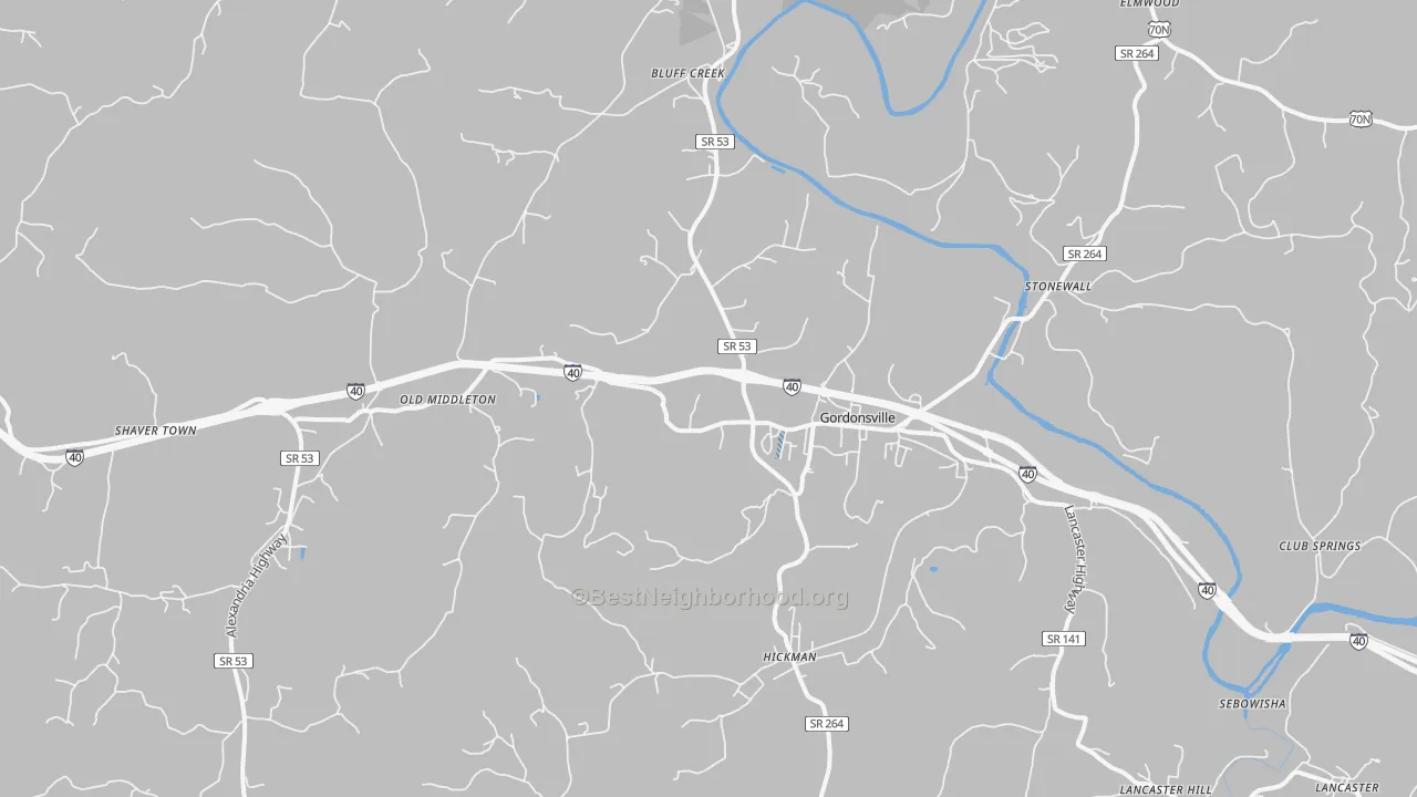 Transit Grade map of Gordonsville, TN