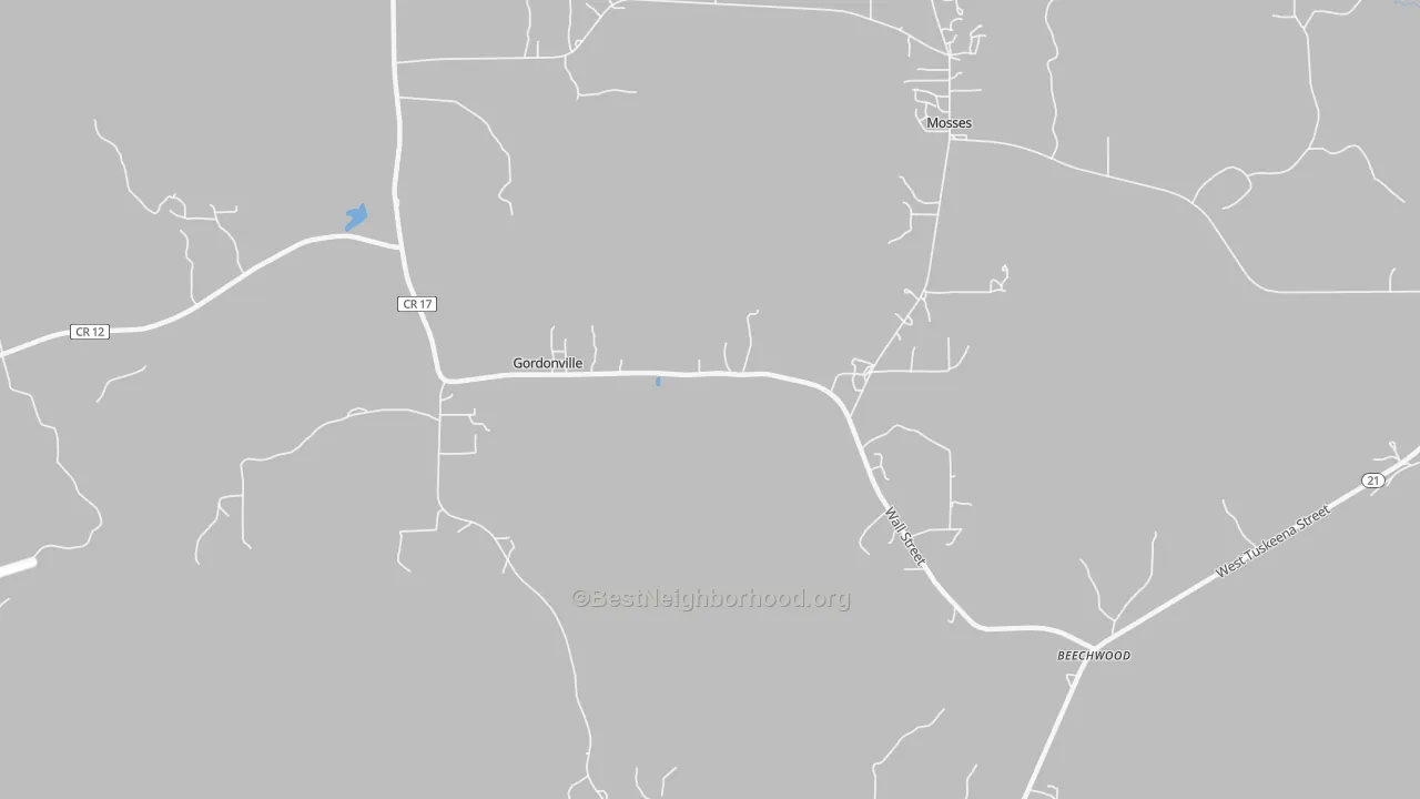 Transit Grade map of Gordonville, AL