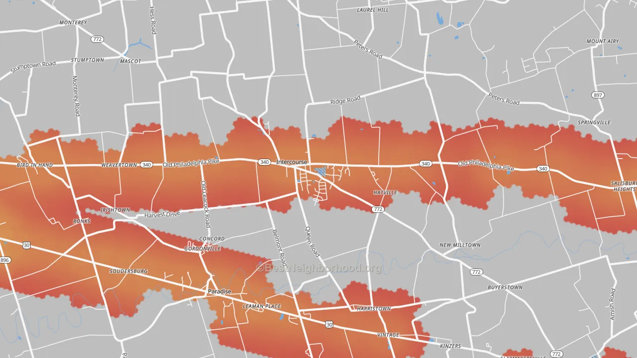 Transit Grade map of Gordonville, PA