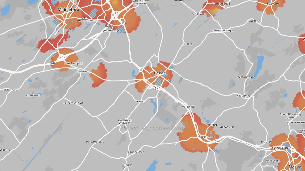 Transit Grade map of Goshen, NY
