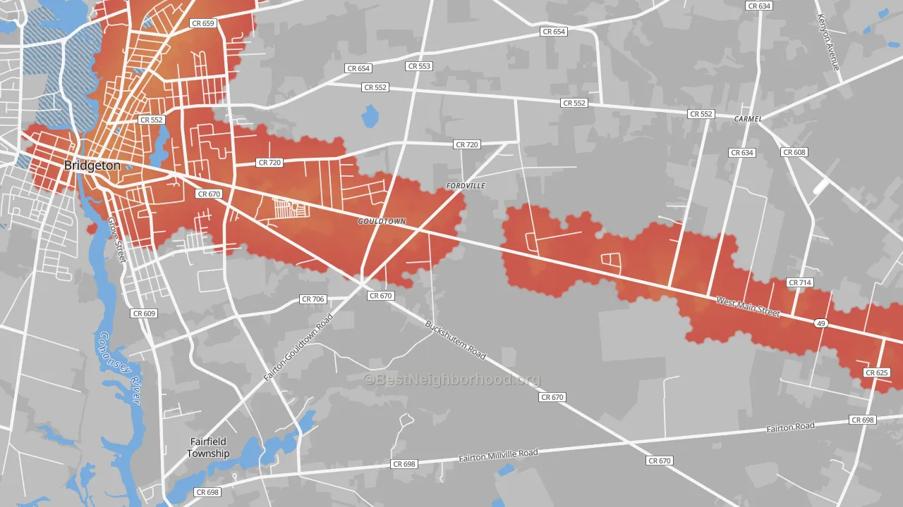 Transit Grade map of Gouldtown, NJ