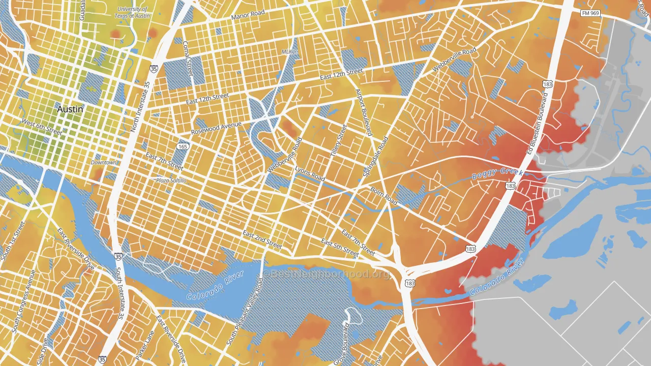 Transit Grade map of Govalle, Austin, TX