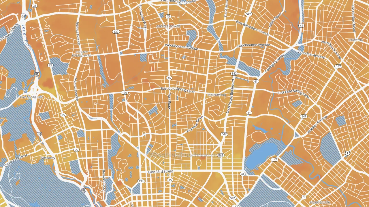 Transit Grade map of Govans, Baltimore, MD