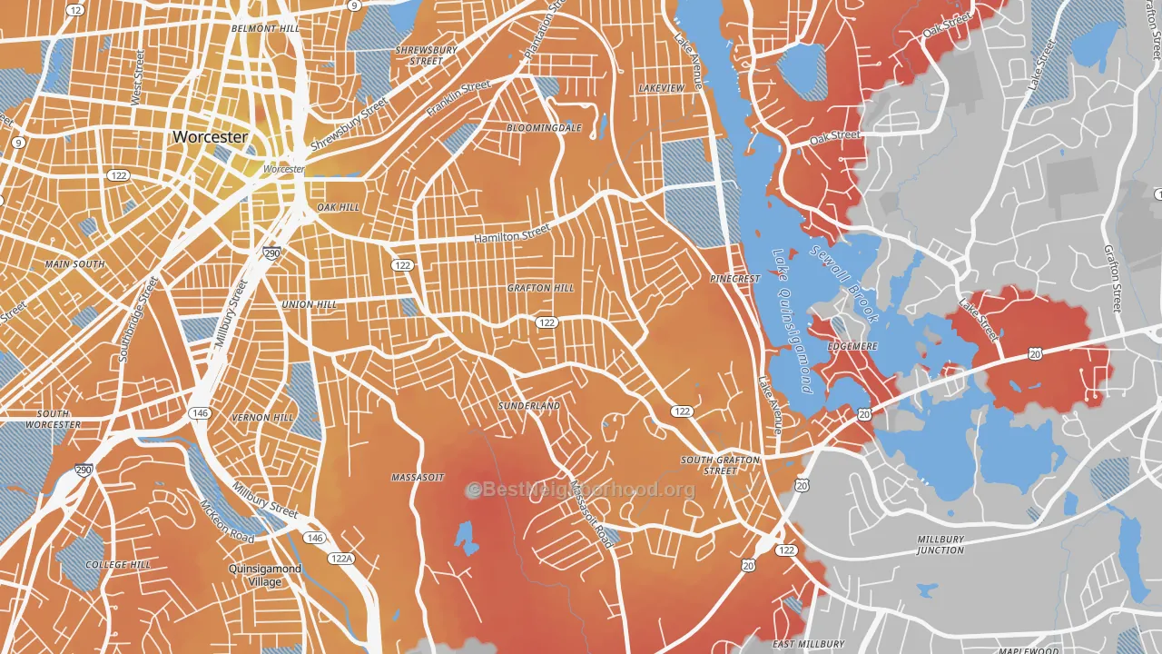 Transit Grade map of Grafton Hill, Worcester, MA