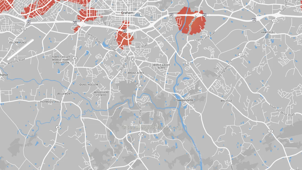 Transit Grade map of Graham, NC