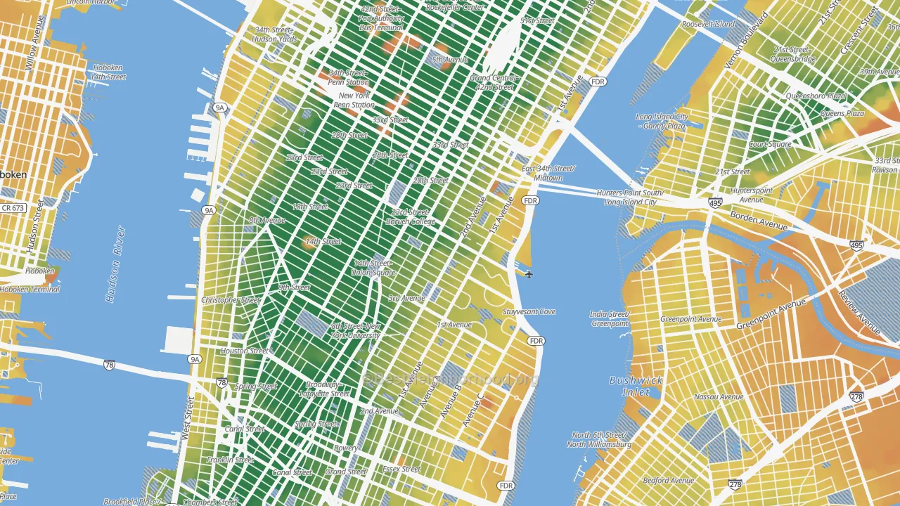 Transit Grade map of Gramercy, Manhattan, NY