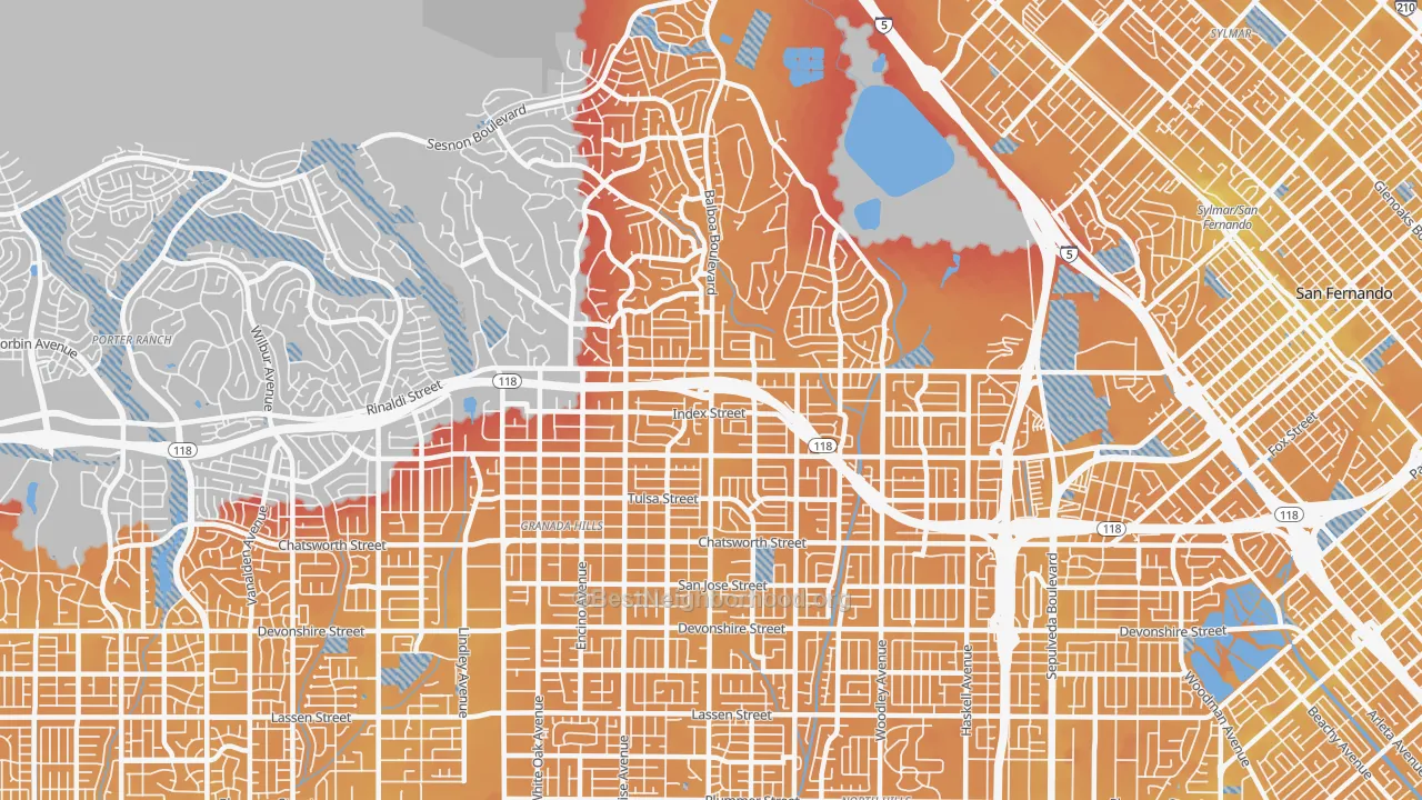 Transit Grade map of Granada Hills, CA