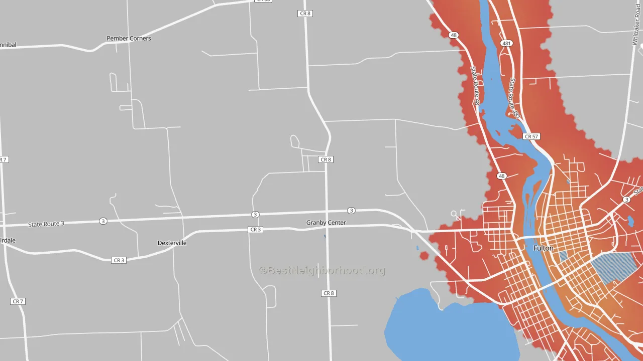 Transit Grade map of Granby Center, NY