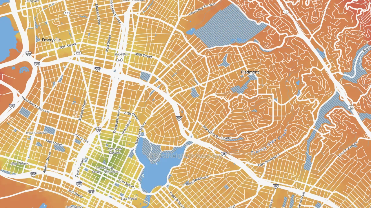Transit Grade map of Grand Lake, Oakland, CA
