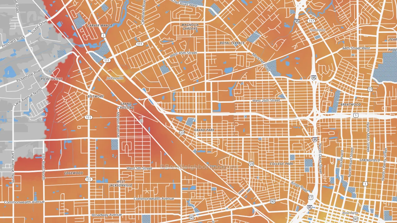 Transit Grade map of Grand Park, Jacksonville, FL
