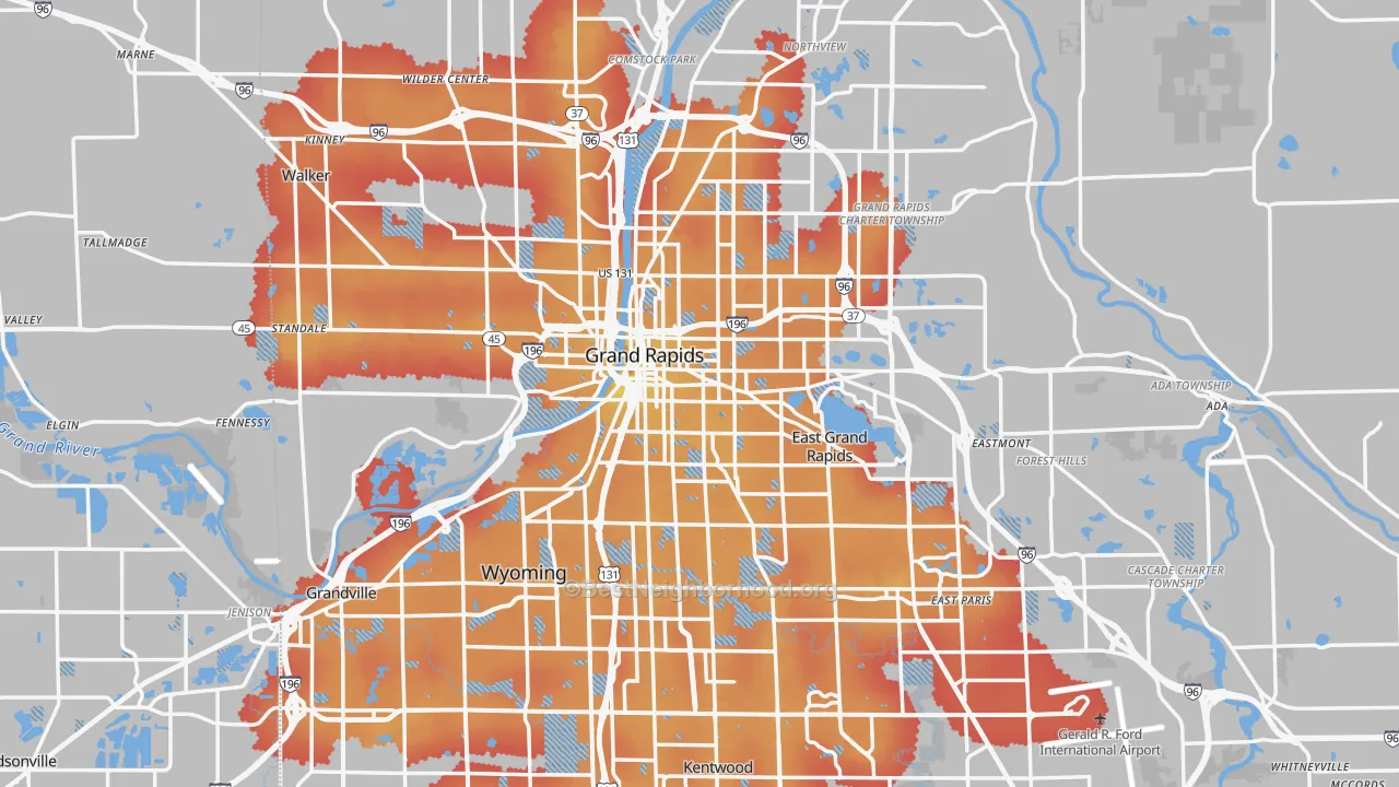Transit Grade map of Grand Rapids, MI