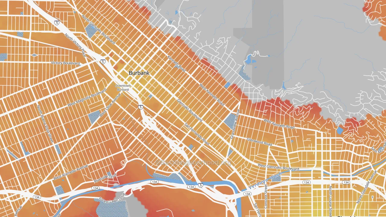 Transit Grade map of Grandview, Glendale, CA