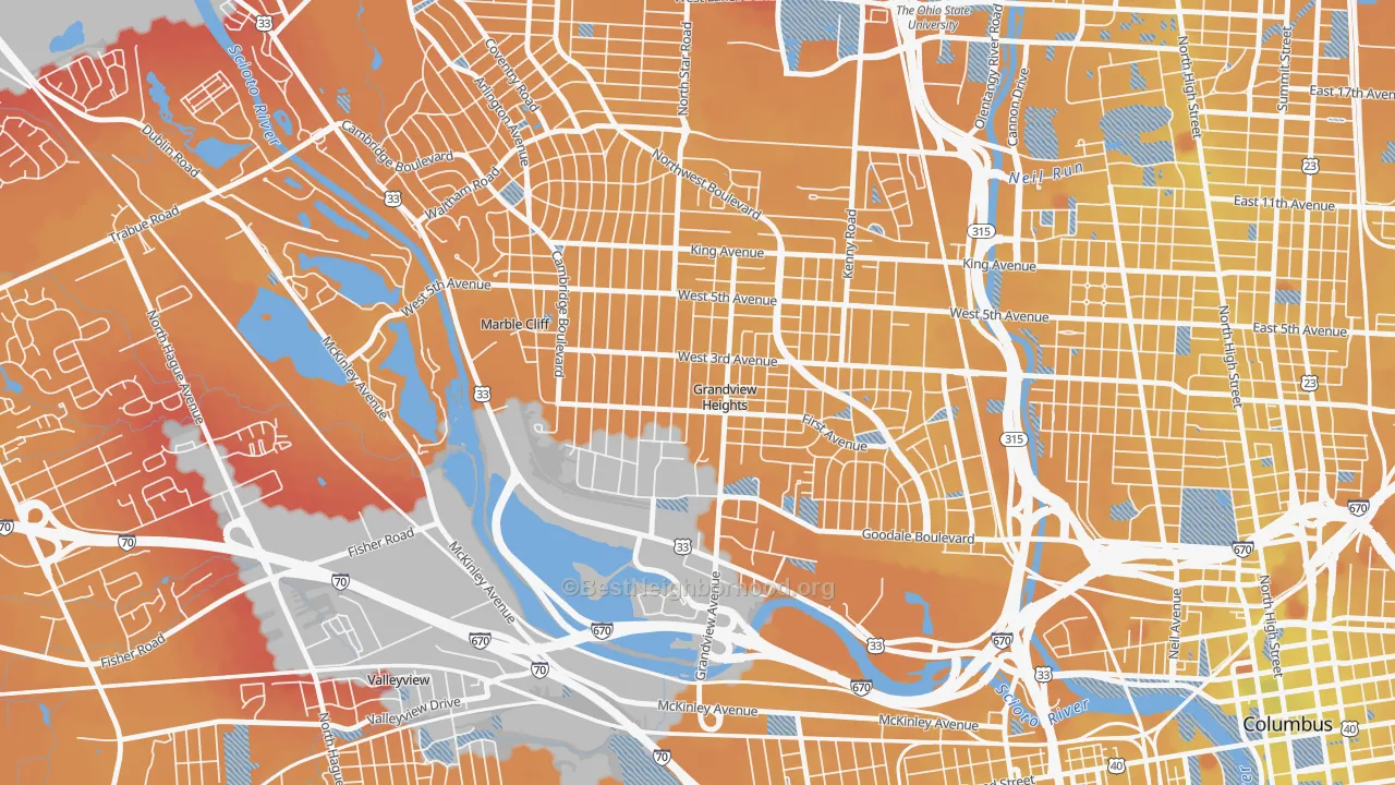 Transit Grade map of Grandview Heights, OH