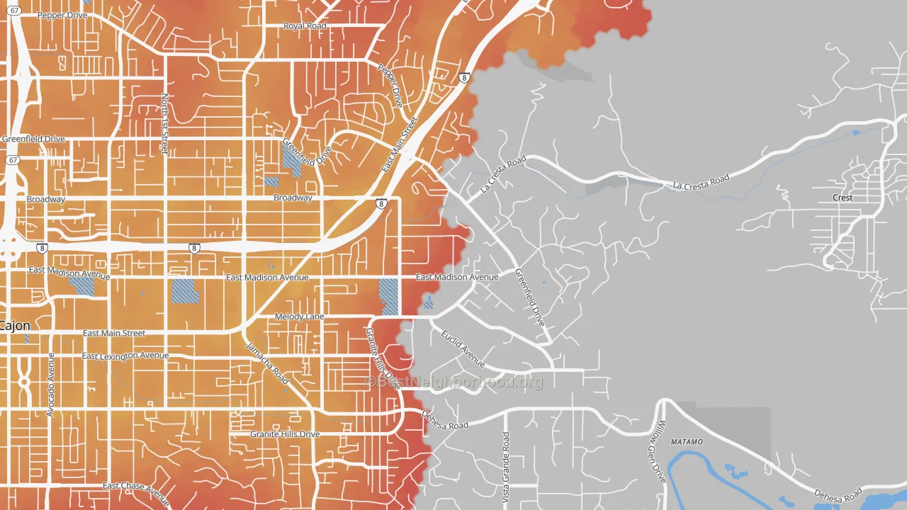 Transit Grade map of Granite Hills, El Cajon, CA