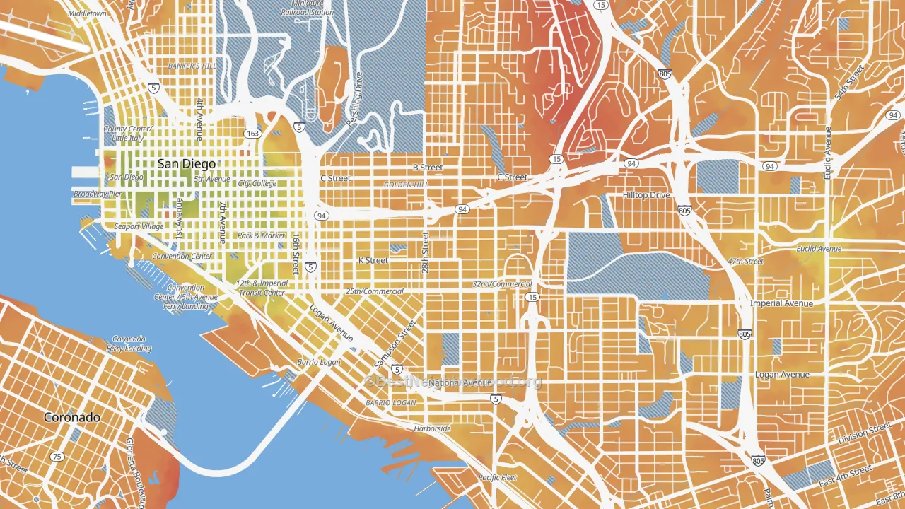 Transit Grade map of Grant Hill, San Diego, CA