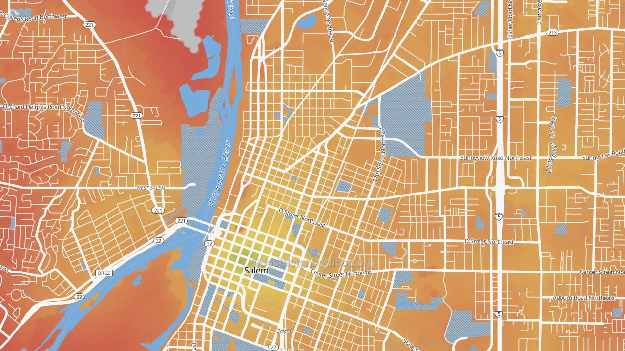 Transit Grade map of Grant, Salem, OR