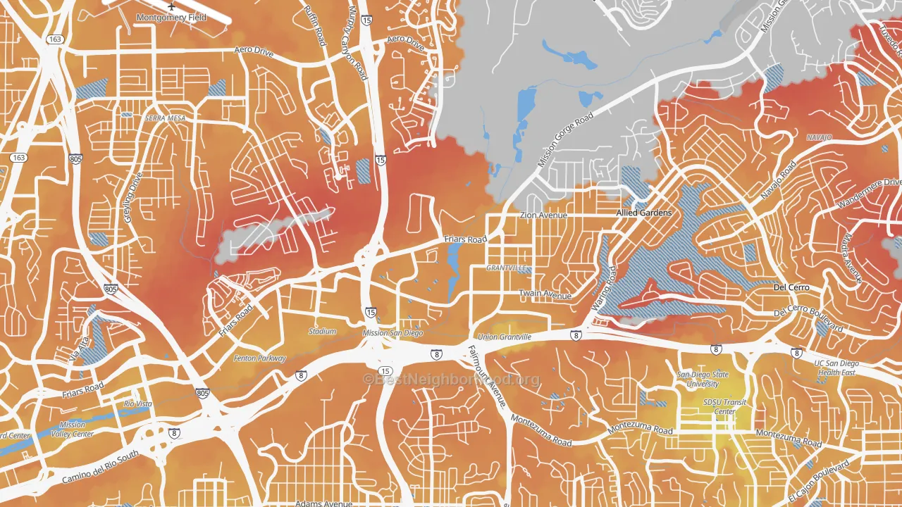 Transit Grade map of Grantville, San Diego, CA