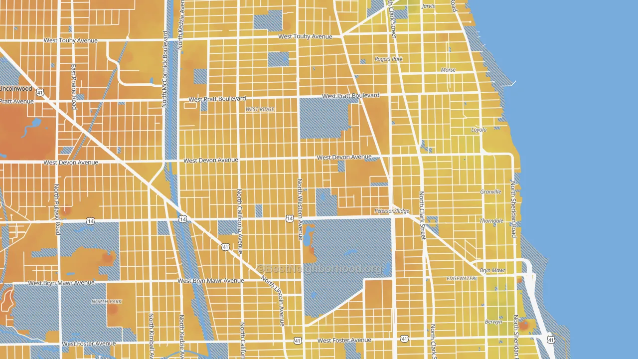 Transit Grade map of Granville Gardens, Chicago, IL