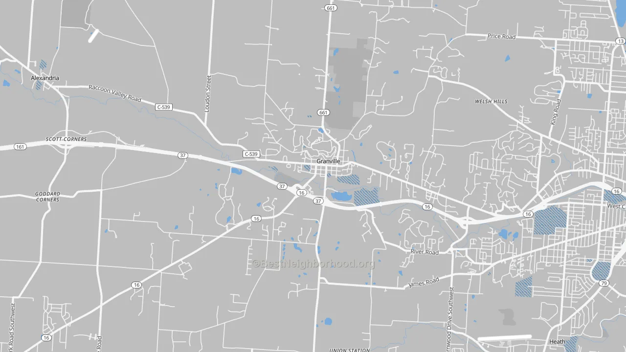 Transit Grade map of Granville, OH