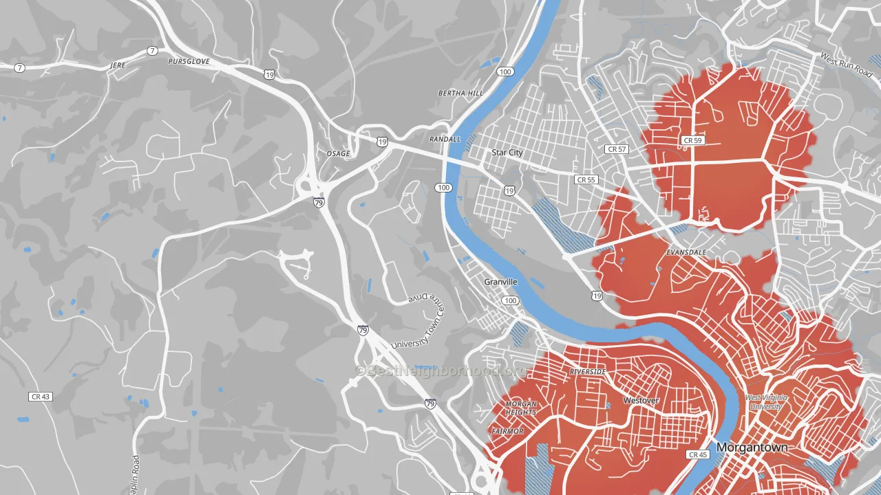 Transit Grade map of Granville, WV