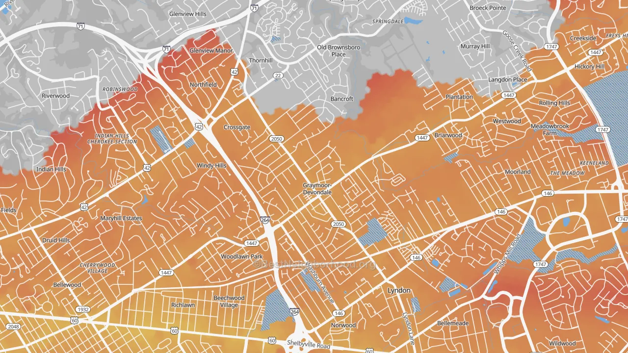 Transit Grade map of Graymoor-Devondale, KY