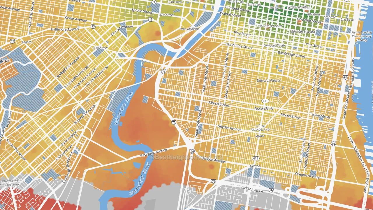 Transit Grade map of Grays Ferry, Philadelphia, PA