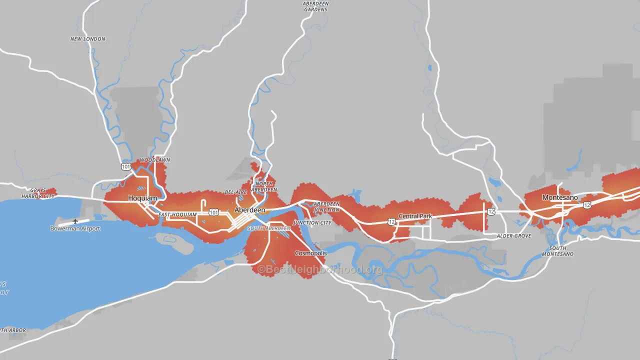 Transit Grade map of Grays Harbor County, WA
