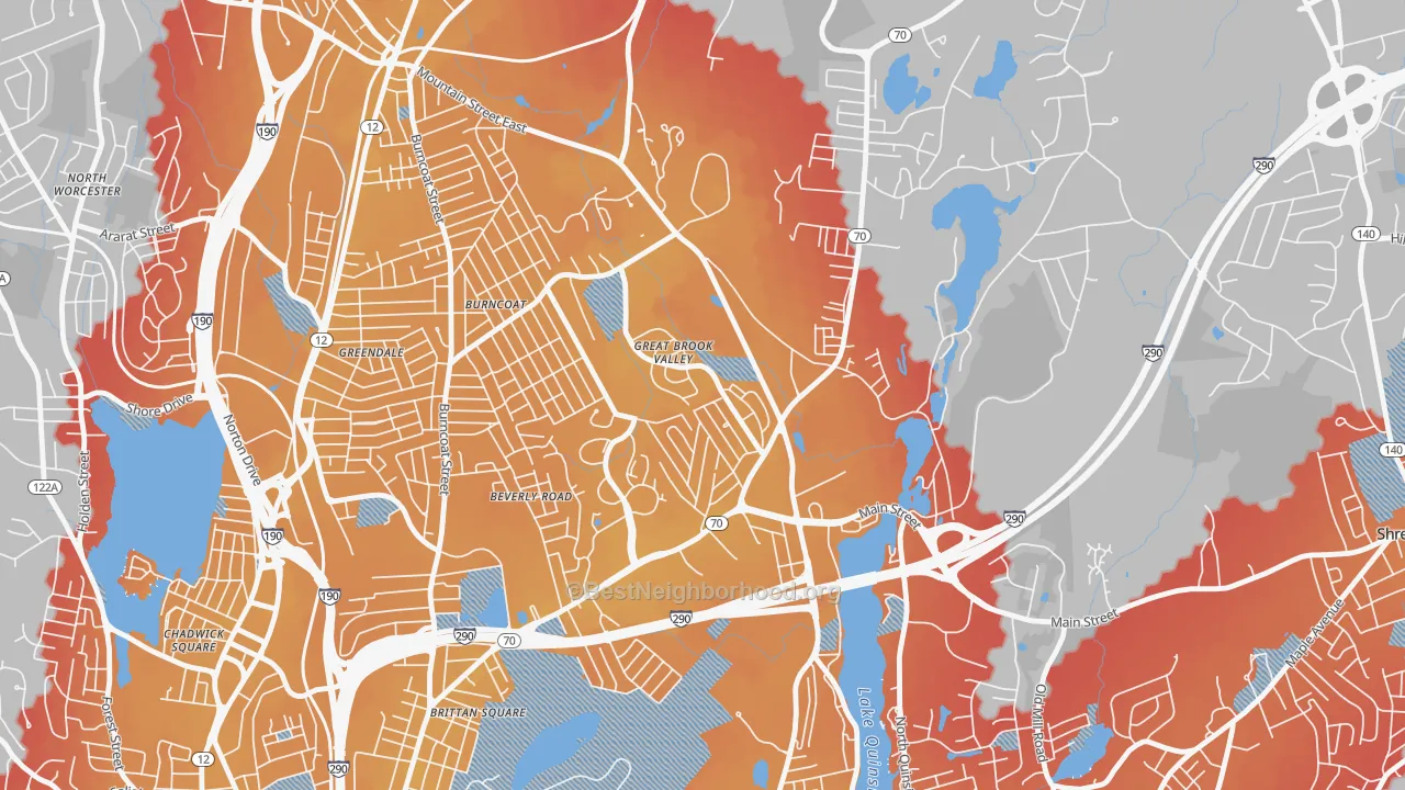 Transit Grade map of Great Brook Valley, Worcester, MA