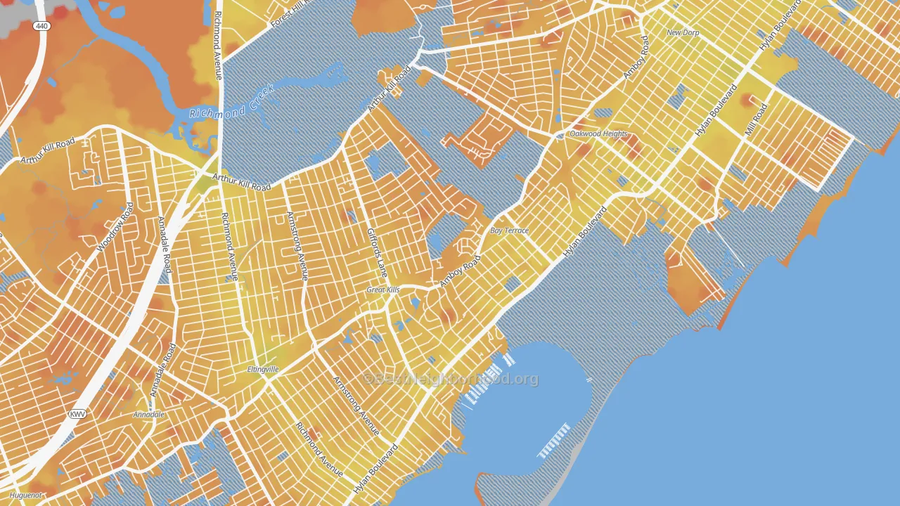 Transit Grade map of Great Kills, Staten Island, NY