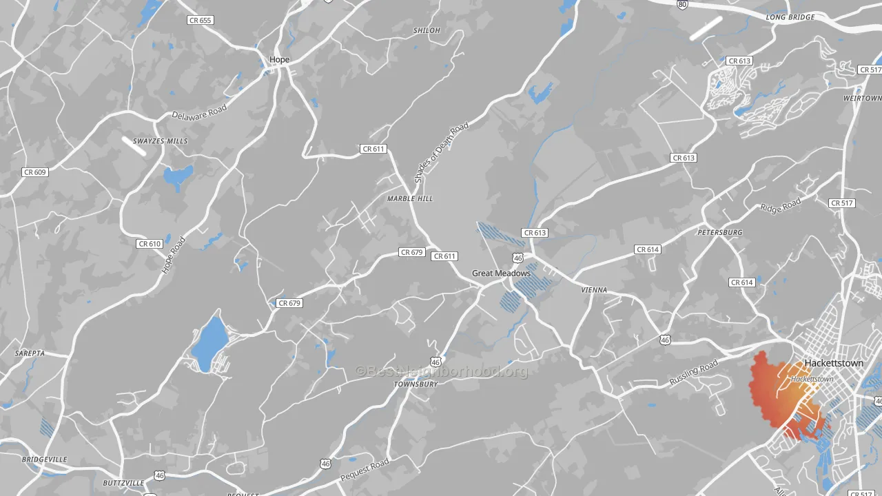 Transit Grade map of Great Meadows, NJ