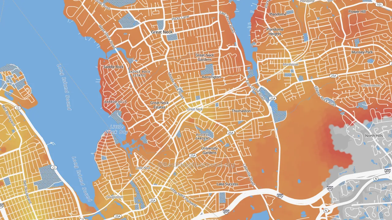 Transit Grade map of Great Neck Plaza, NY