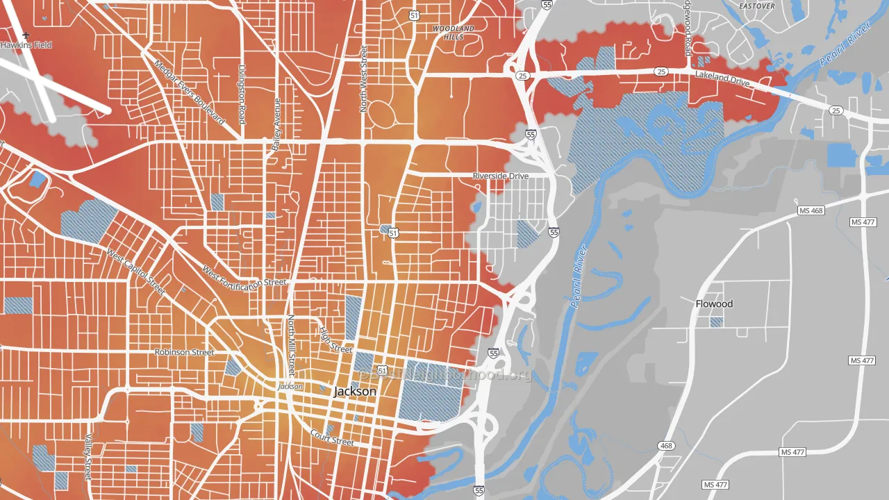Transit Grade map of Greater Belhaven, Jackson, MS