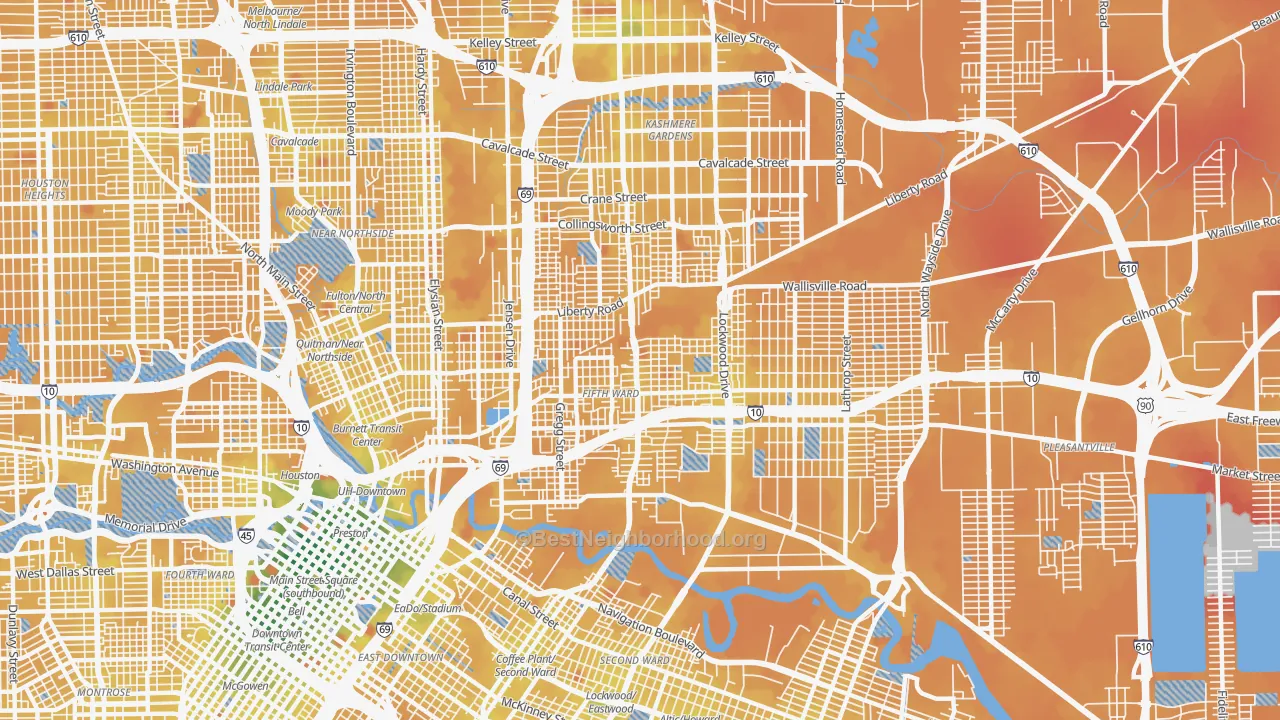 Transit Grade map of Greater Fifth Ward, Houston, TX