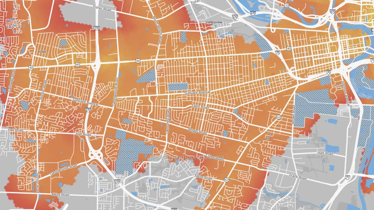 Transit Grade map of Greater Hilltop, Columbus, OH