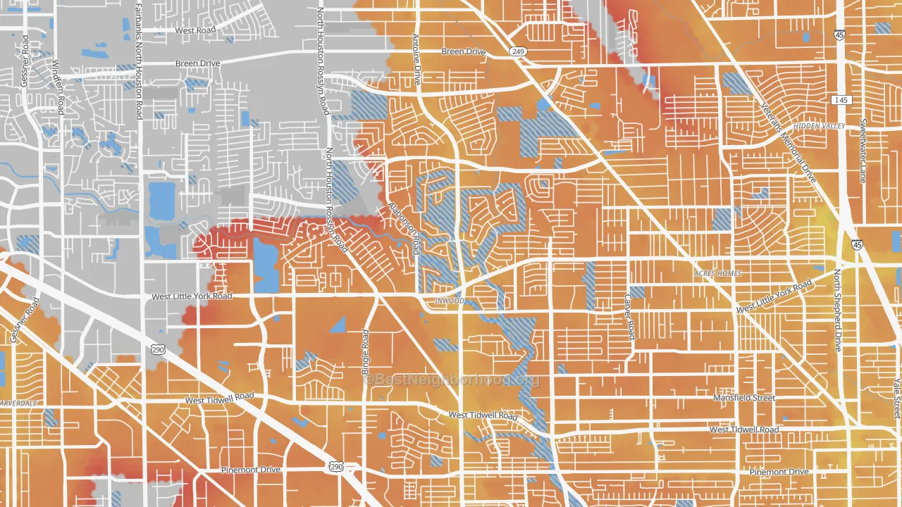 Transit Grade map of Greater Inwood, Houston, TX