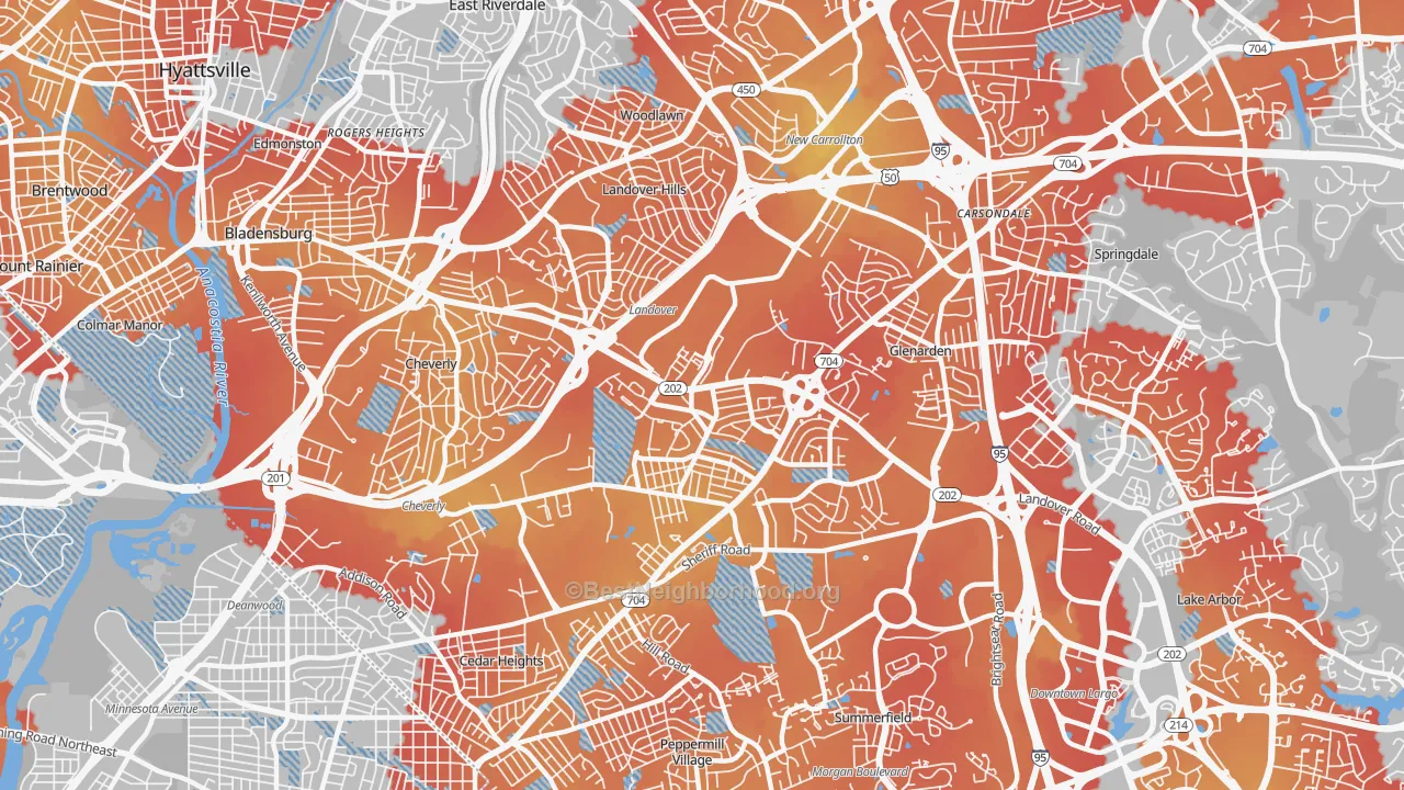 Transit Grade map of Greater Landover, Landover, MD