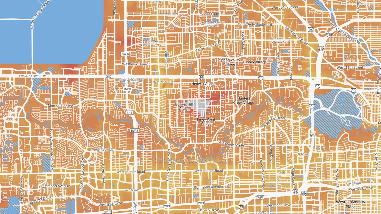 Transit Grade map of Greater Memorial, Houston, TX