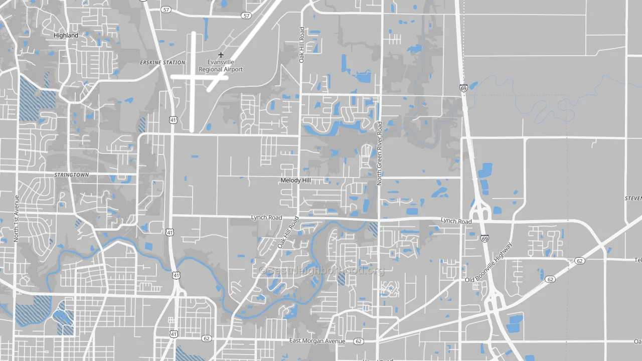 Transit Grade map of Greater Oakhill, Evansville, IN