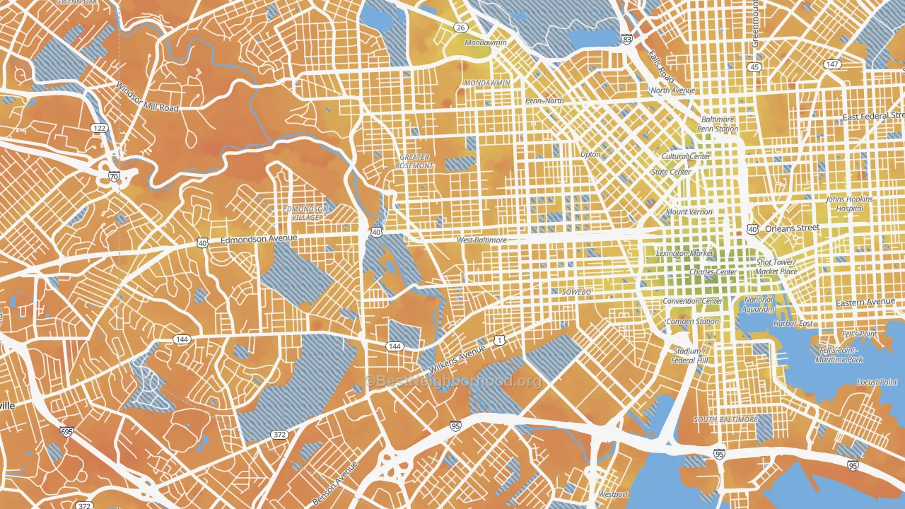 Transit Grade map of Greater Rosemont, Baltimore, MD