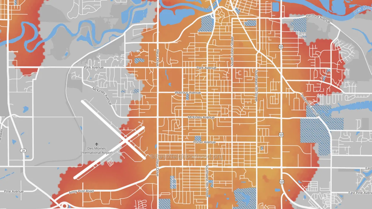 Transit Grade map of Greater South Side, Des Moines, IA
