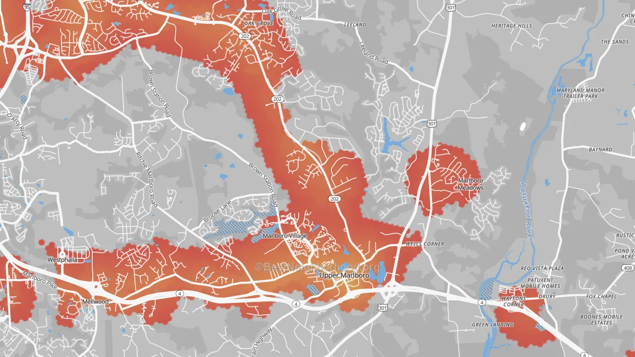 Transit Grade map of Greater Upper Marlboro, Brock Hall, MD