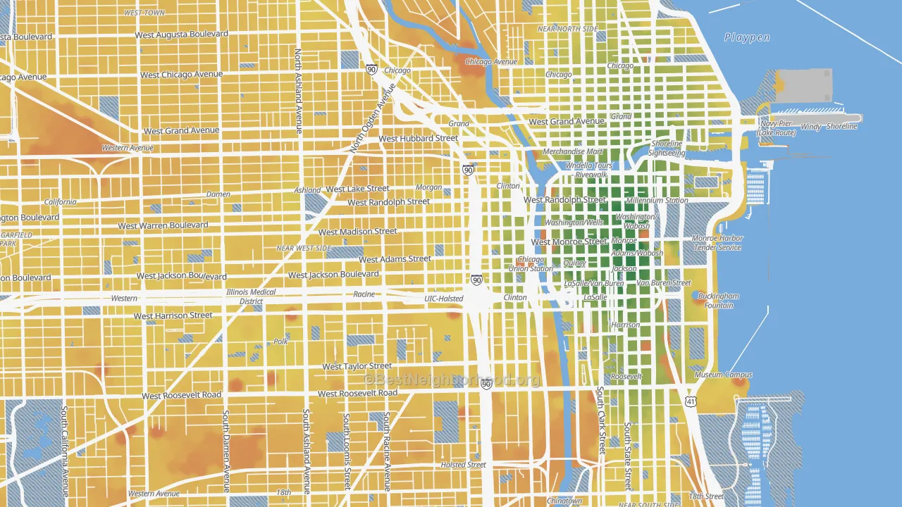 Transit Grade map of Greektown, Chicago, IL