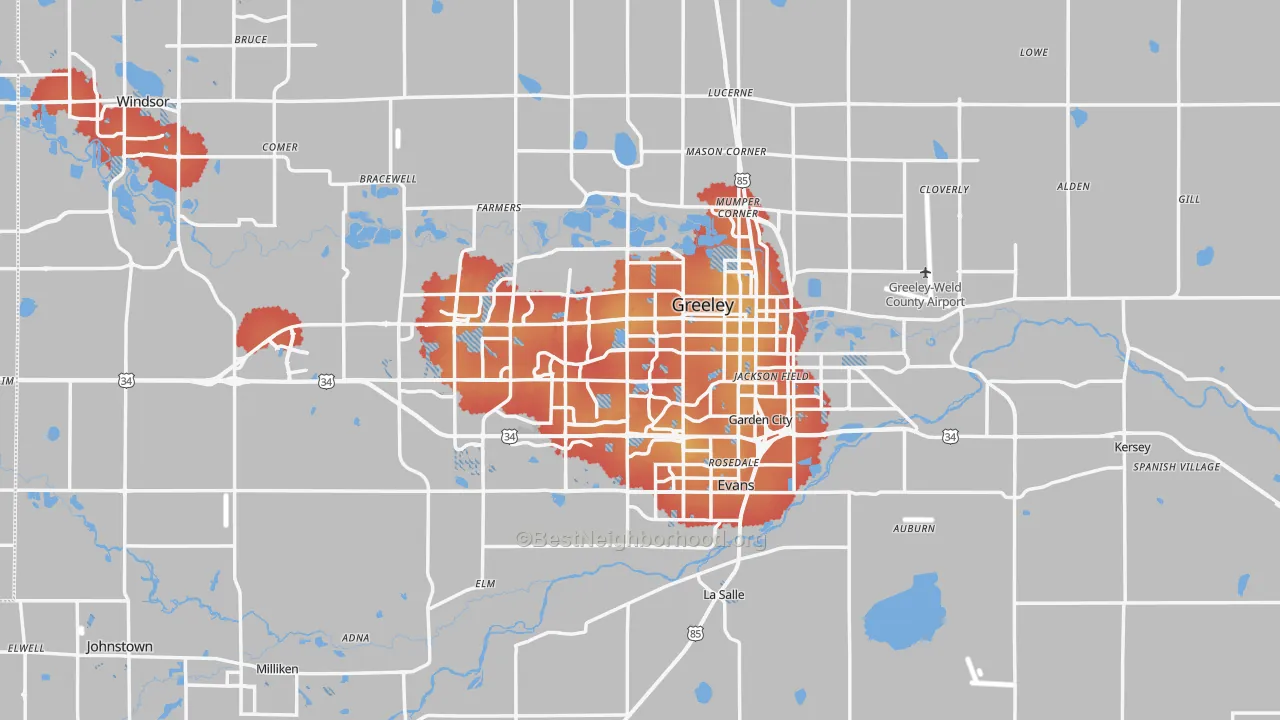 Transit Grade map of Greeley, CO
