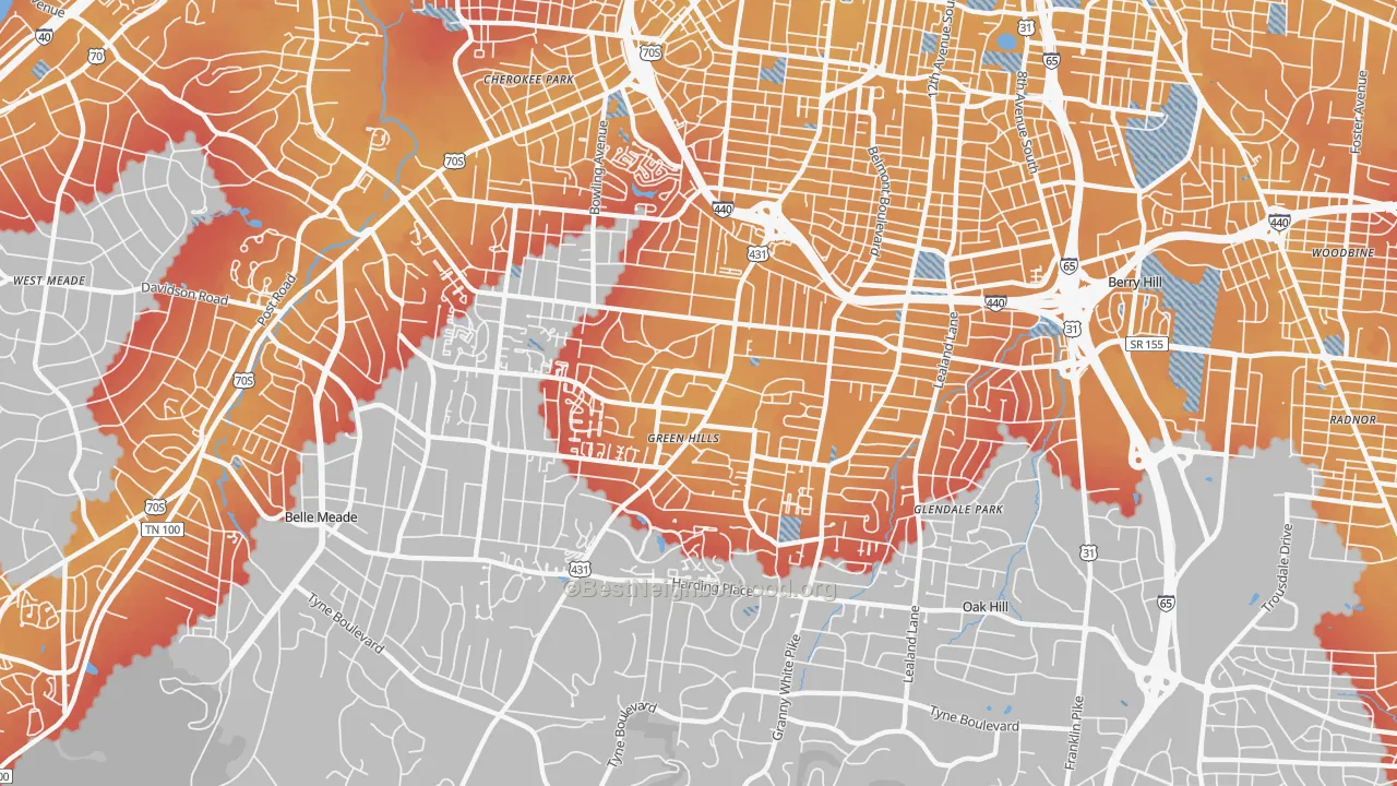 Transit Grade map of Green Hills, Nashville, TN
