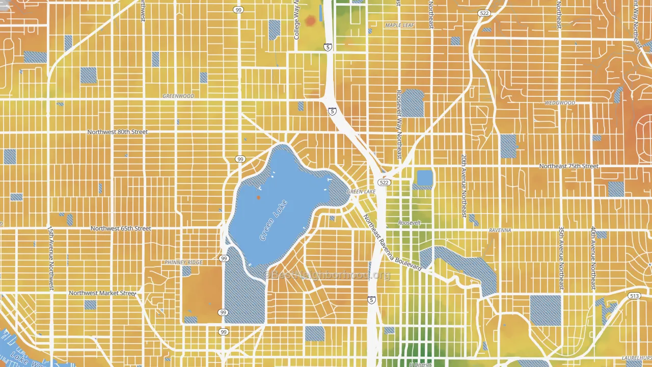 Transit Grade map of Green Lake, Seattle, WA