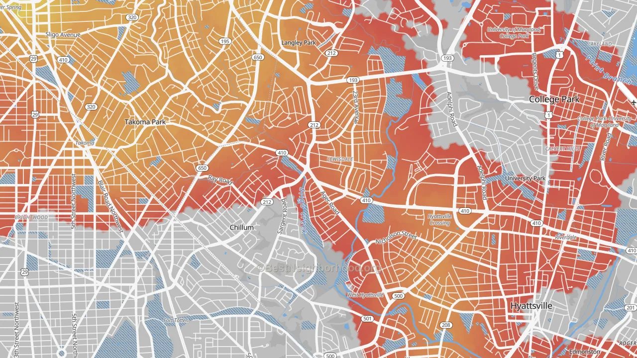 Transit Grade map of Green Meadows, Chillum, MD
